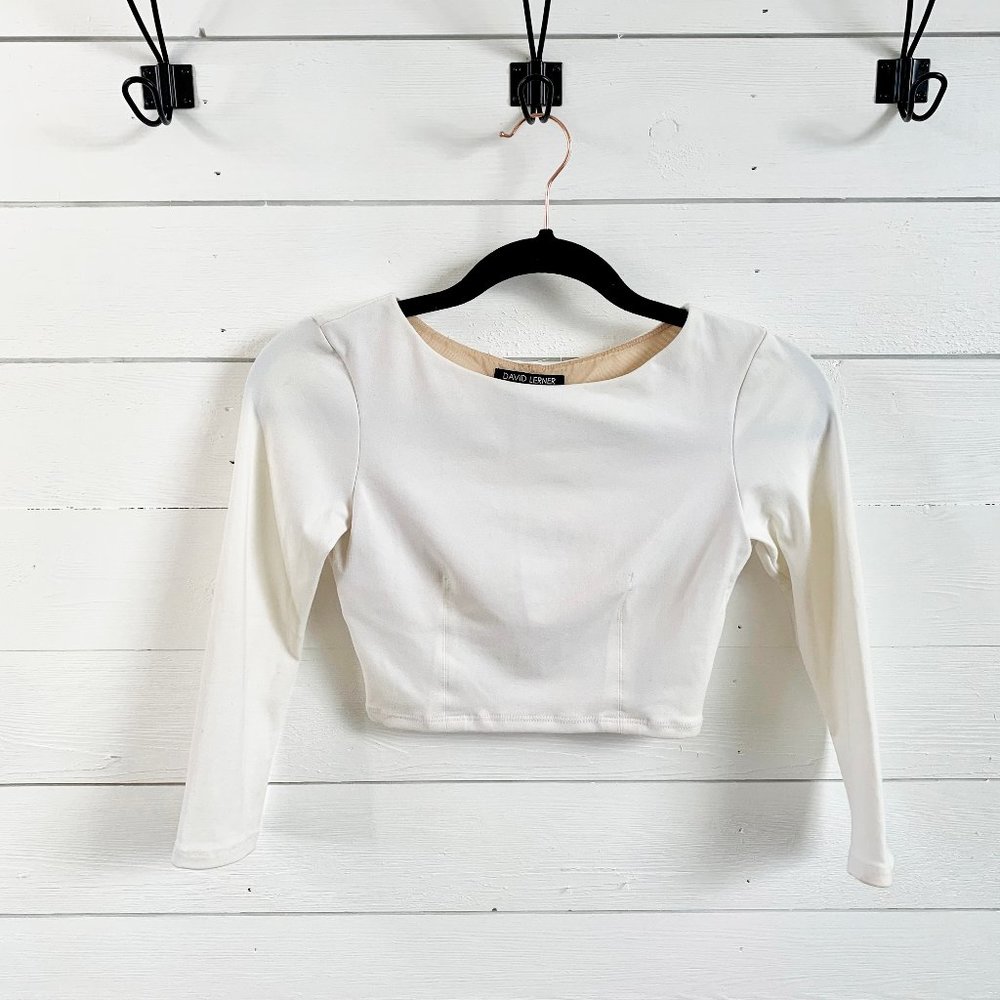 David Lerner Long Sleeve Crop Top Open Back White